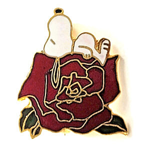Peanuts Snoopy Rose Flower Dog Pin UFS Aviva Taiwan Enamel United Feature VTG
